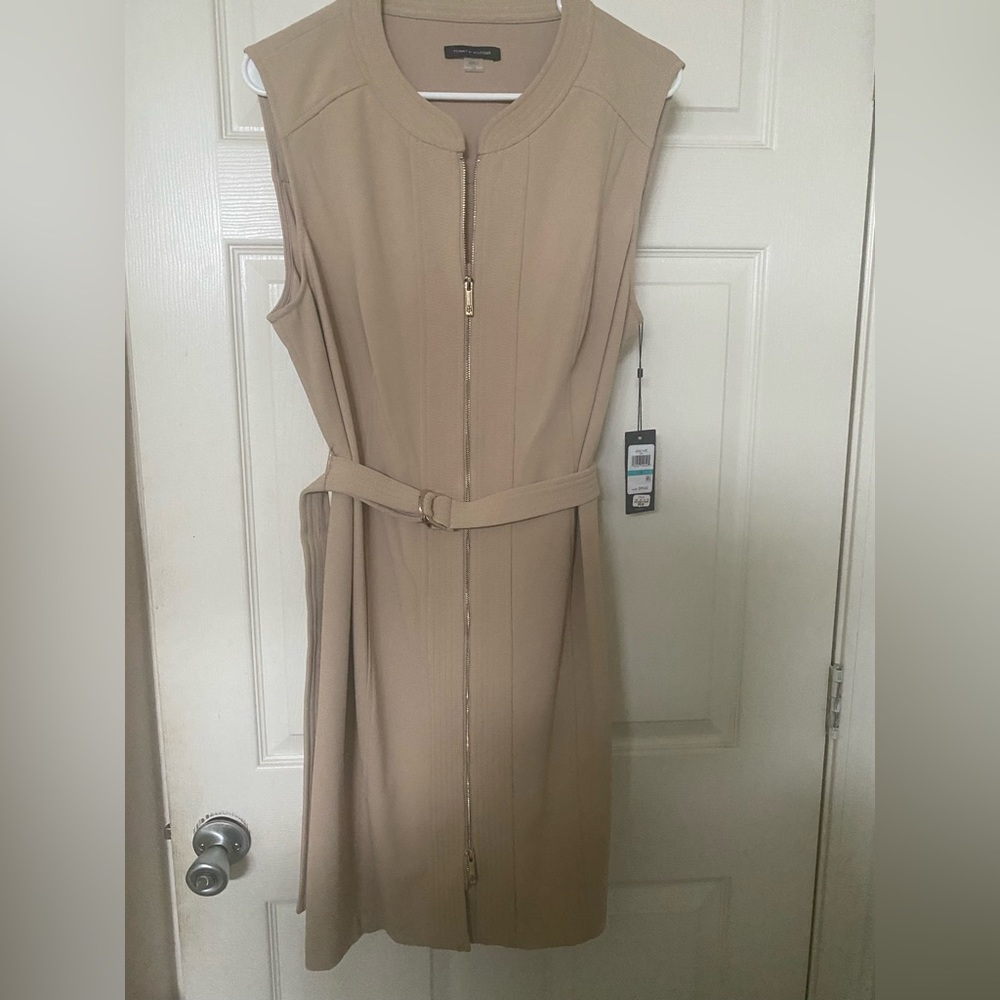 Nude/tan zip up dress with belt